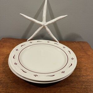 Longaberger Pottery Dinner Plates 2 W/ Burgundy